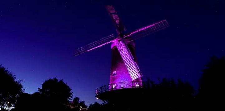 Windmill with purple lighting